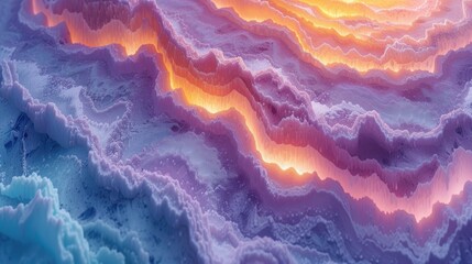 Luminous 3D Terrain Layers with Vibrant Gradient Abstract Art.