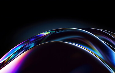 3d render, colorful background with abstract waves of light on a black empty background
