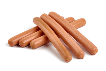 Boiled pork sausages, isolated on white background. High resolution image.