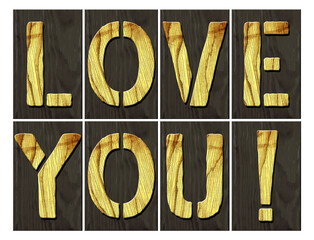 Love You. Words from the wooden alphabet, isolated on a white background.Happy Valentine's Day. background.