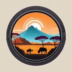 Create a pictorial icon for ‘Safari Photography’ incorporating a camera lens 