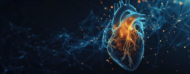 futuristic medical research heart cardiology health care with diagnosis vitals infographic biometrics for clinical and hospital stethoscope and catheter services as wide banner 