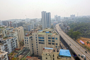Fototapeta premium A beautiful sunny view of chittagong city. Top view of chittagong or chattogram city,Bangladesh .skyline of chattogram city.