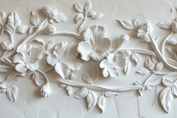 White Floral Bas-Relief Panel"