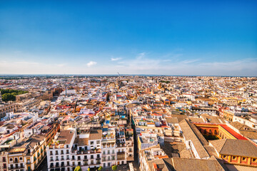Fototapeta na wymiar Sevilla Aerial view with Seville Cathedral and other famous places during Beautiful Sunny Day
