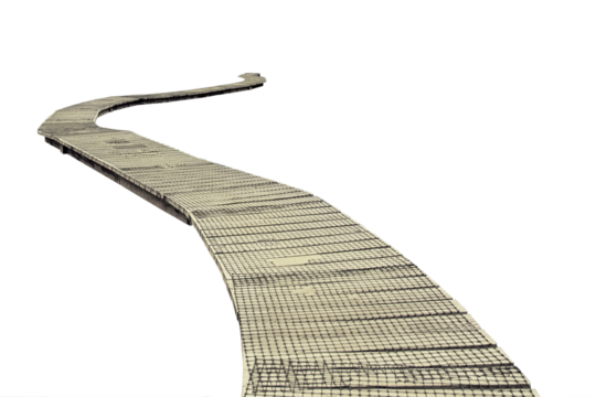 Cutout of an isolated front view of an empty wooden boardwalk with the transparent png - Powered by Adobe
