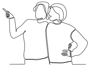 continuous line drawing of two women embracing