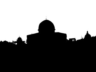 a black silhouette of a mosque building on a white background