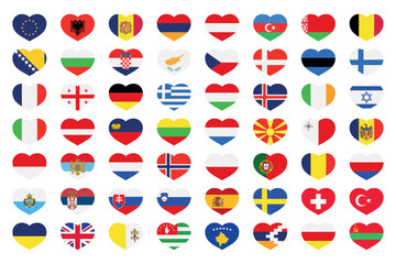 Set of all europe flags in hearts shape - obrazy, fototapety, plakaty