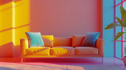 Vibrant modern living room with colorful decor, a testament to contemporary style, AI Generative.