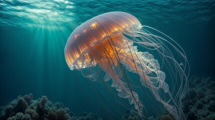 Fototapeta premium Graceful Elegance: Mesmerizing Jellyfish in the Ocean Depths