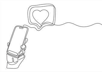 Smartphone with like button. Cell phone with like and heart emoji speech bubble. Social media like icon on mobile phone. Isolated vector illustration.