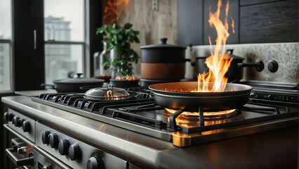 Modern Kitchen Elegance: Gas Stove in Stylish Apartment