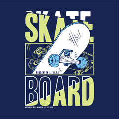 graphic design for tee print with skateboard drawn