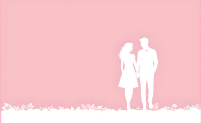 Couple white silhouette. soft pink background with copy space. Generative AI