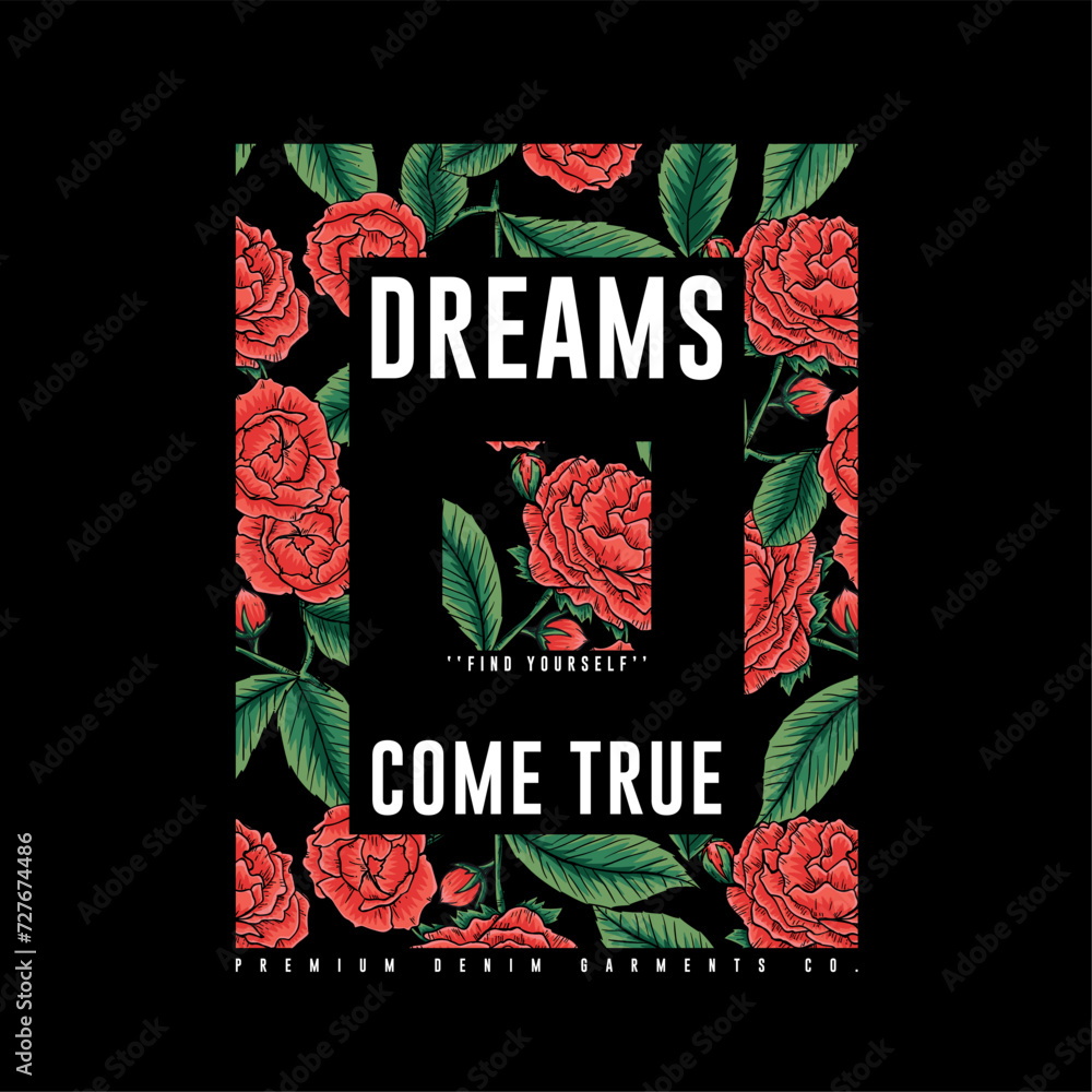 Poster tee print vector design with roses texture