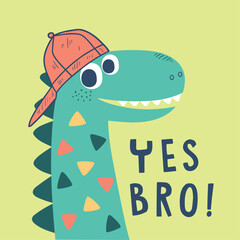 cute dinosaur with hat drawing as vector
