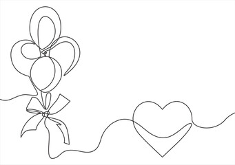 Hand drawn line art doodle heart and balloon vector illustration,Valentine's Day - Holiday