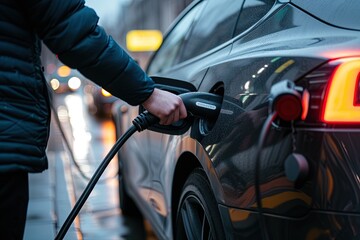 Obraz premium Electric Vehicle Charging Station: Eco-Friendly Powe,Clean Energy Solutions: EV Charger in Action