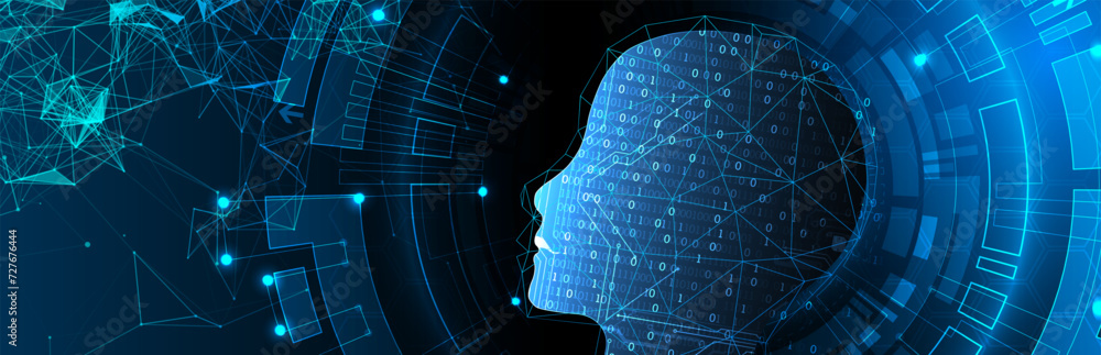 Aufkleber artificial intelligence. technical background with a silhouette of a man. big data concept. machine 