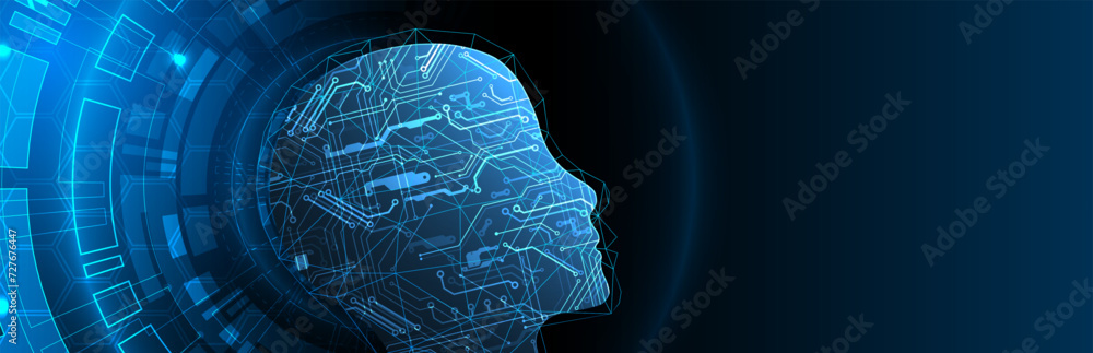 Aufkleber artificial intelligence. technical background with a silhouette of a man. big data concept. machine 