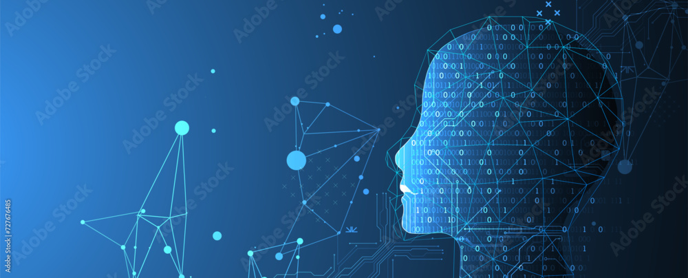 Aufkleber artificial intelligence. technical background with a silhouette of a man. big data concept. machine 