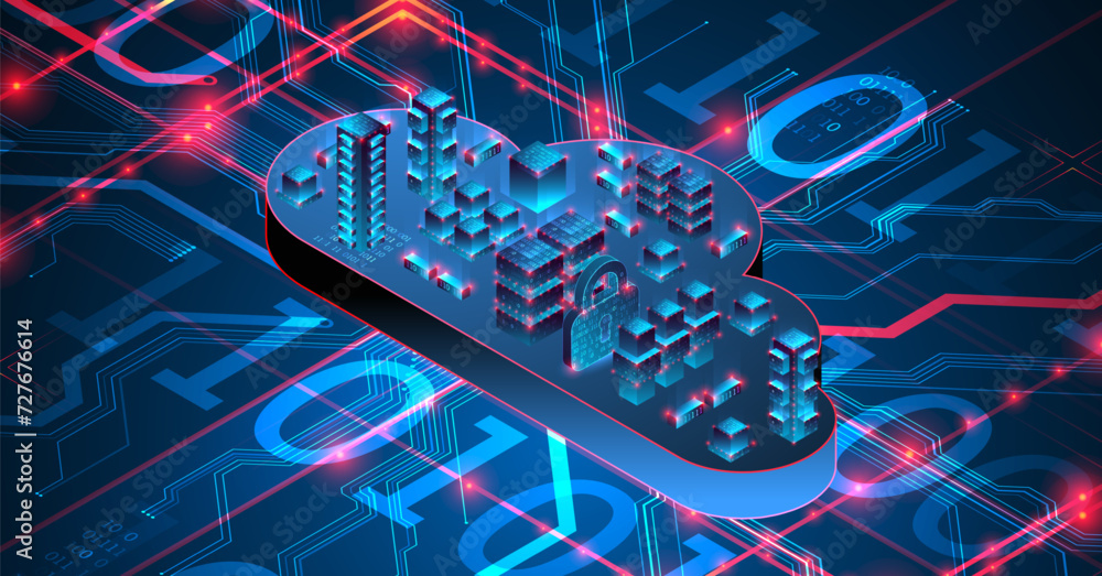 Fototapete cloud computing concept. abstract connection technology background. hand drawn vector.