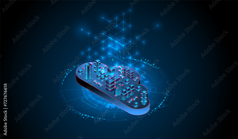 Aufkleber Cloud computing concept. Abstract connection technology background. Hand drawn vector.