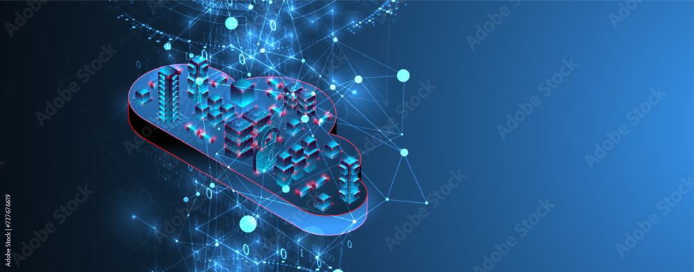 Aufkleber Cloud computing concept. Abstract connection technology background. Hand drawn vector.