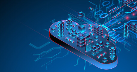Cloud computing concept. Abstract connection technology background. Hand drawn vector.