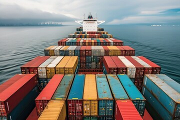 Container Loading: Freight Transport at International Port,Cargo Transfer: Crane Loading Containers onto Ship