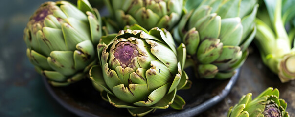 Fresh artichokes, whole and halved