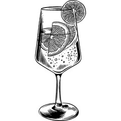 Hand drawn Aperol Spritz Cocktail Drink Sketch Illustration