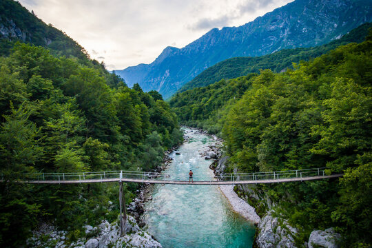 Soca river rope bridge in Slovenia