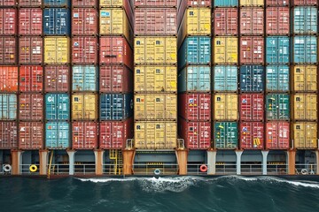Fototapeta premium Container Loading: Freight Transport at International Port,Cargo Transfer: Crane Loading Containers onto Ship