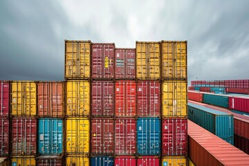 Obraz premium Container Loading: Freight Transport at International Port,Cargo Transfer: Crane Loading Containers onto Ship