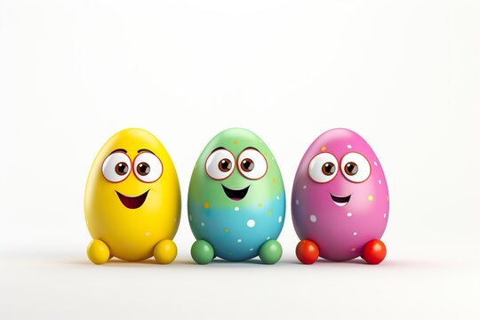 Perfect colorful and humanized easter eggs on a white background.