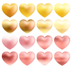 Heart, Sweet love Hears, 3D Valentine Hearts, Gold and Rose Gold