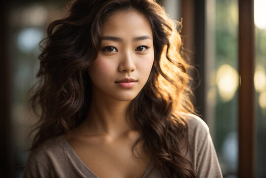 portrait of a Asian woman brown hair