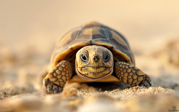 Cute tortoise crawing on the sand.Generative AI