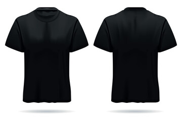 Black realistic t shirt isolated front and back