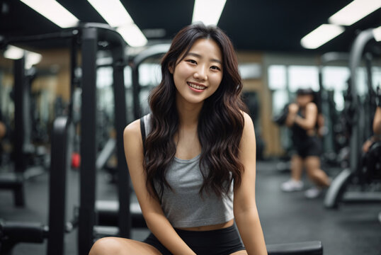 portrait of a young Asian woman in a gym