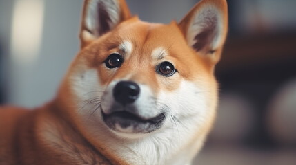 Shiba Inu : close up portrait of a Shiba Inu dog. AI Generative.
