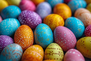 Fototapeta premium Vibrant easter eggs come to life with a burst of colors, inviting us to join in the joy of egg decorating