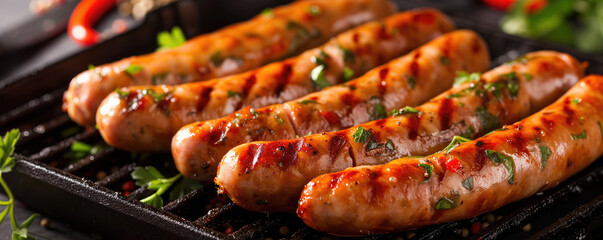 Grilled sausages - obrazy, fototapety, plakaty