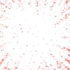 Red hearts scattered on white background.