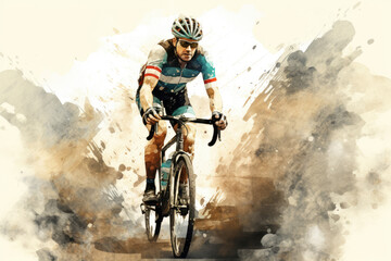 Naklejka premium Professional road bicycle racer in grunge retro style