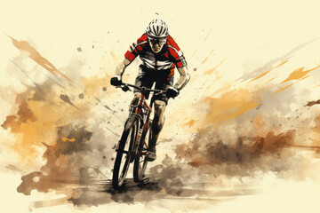 Naklejka premium MTB mountain bike racer in grunge retro drawing style