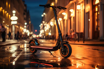 Electric scooter on the street of the evening city