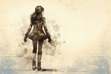 female figure skater in retro grunge style